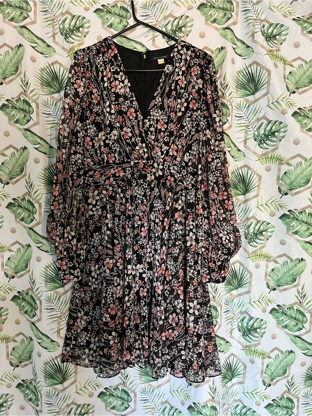 Tommy Hilfiger Black Floral Wrap-Style Long Sleeve Dress